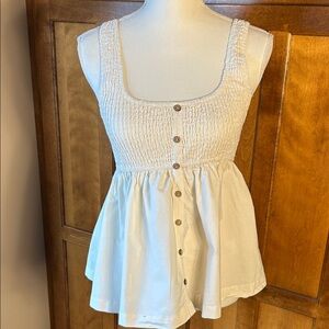 Blanque Smocked Cropped Peplum Halter Top Cream Sz M Cottagecore Boho